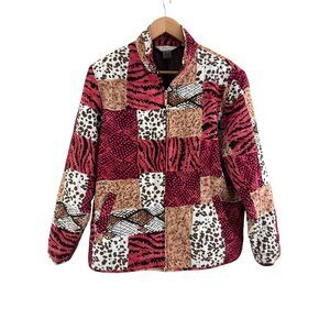 Allison Daley Patchwork Animal Print Quilted Jacket w/Pockets Size 12 Lined Coat
